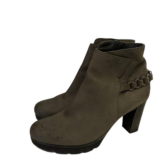 Paul Green Mushroom Gray Lug Sole Quiet Luxury Heeled Ankle‎ Boots 9 - Picture 2 of 9